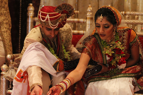 The night of the wedding the ceremony is held under a Mandap or a gazebo