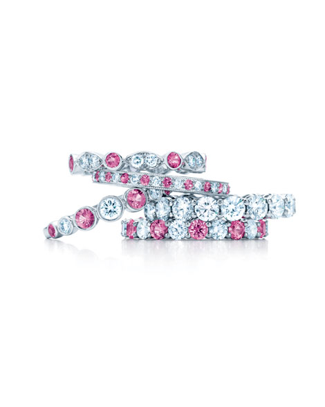Tiffany Celebration rings in platinum from top Tiffany Swing pink 